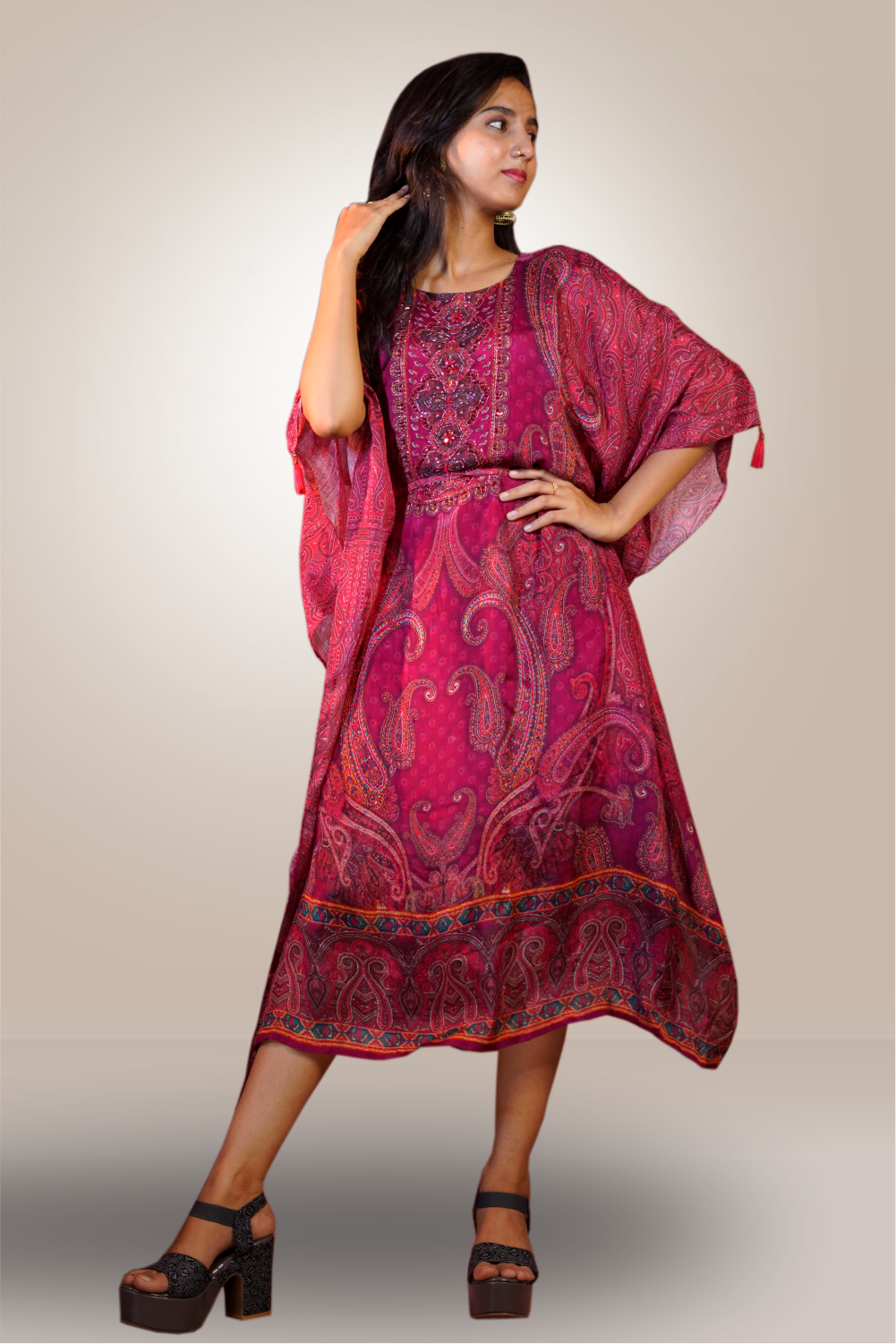 Georgette Paisley Printed with Beads Work Kurti