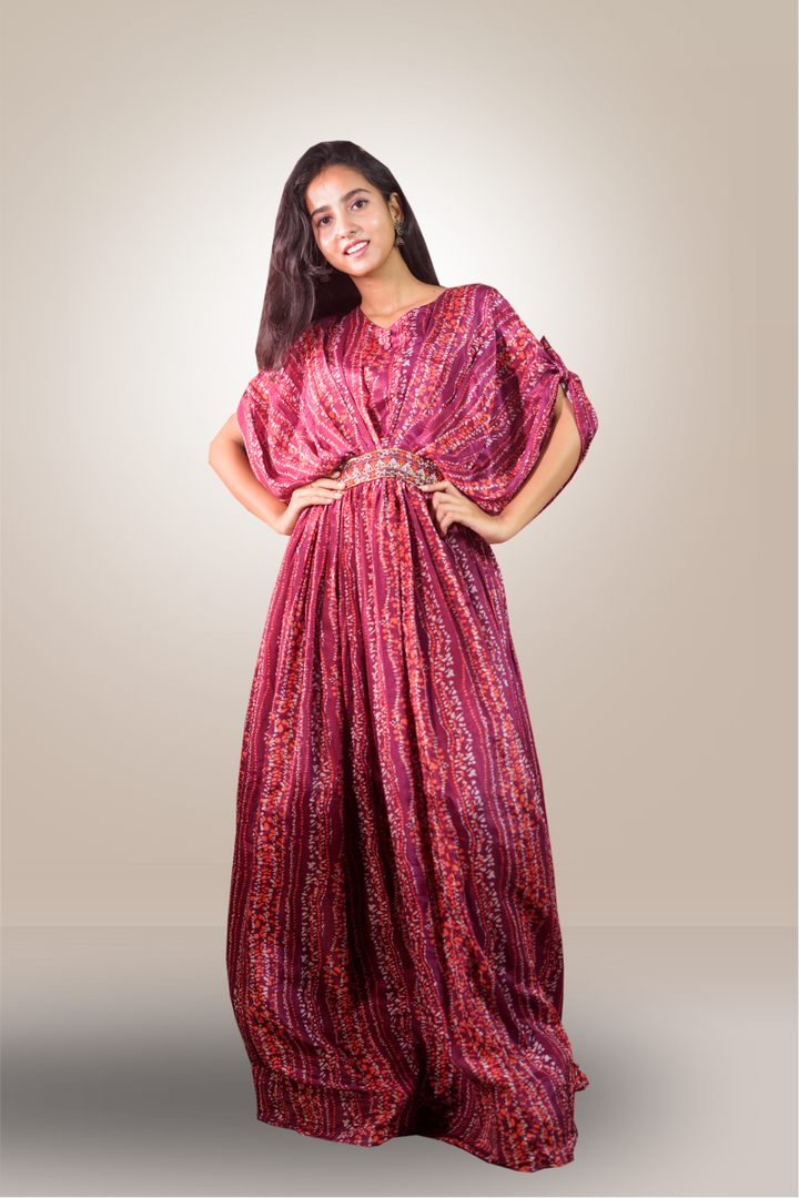 Semi Crepe Printed with Mirror Work Maxi Gown