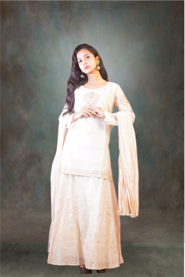 Silk Cotton Printed with Embroidered Anarkali Suit