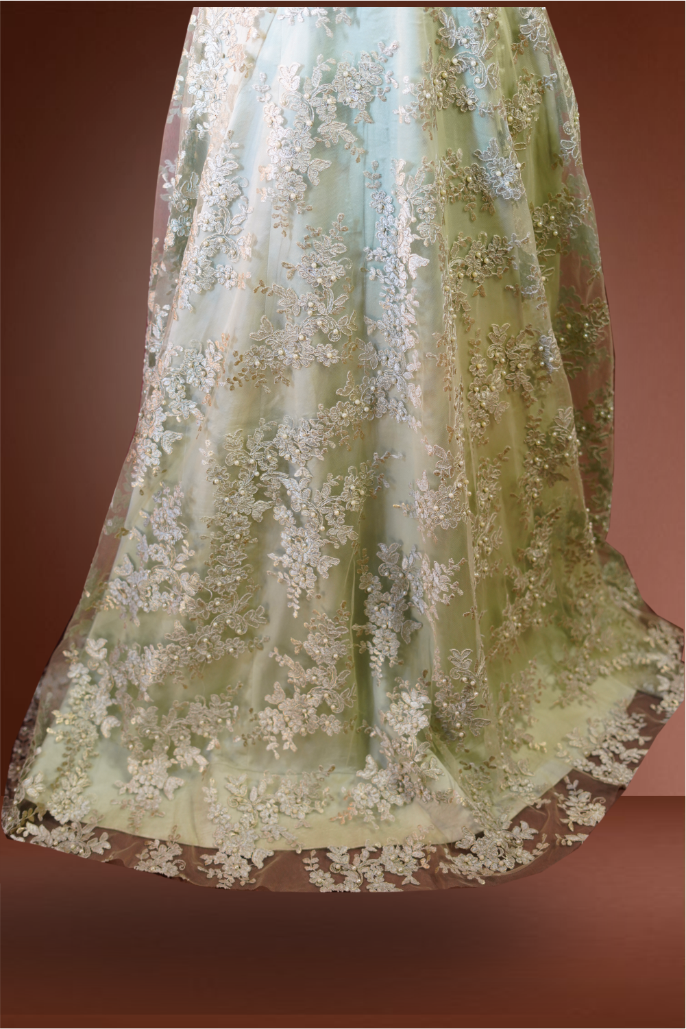 Pastel Green Net Embroidered with Pearl Work Anarkali Suit