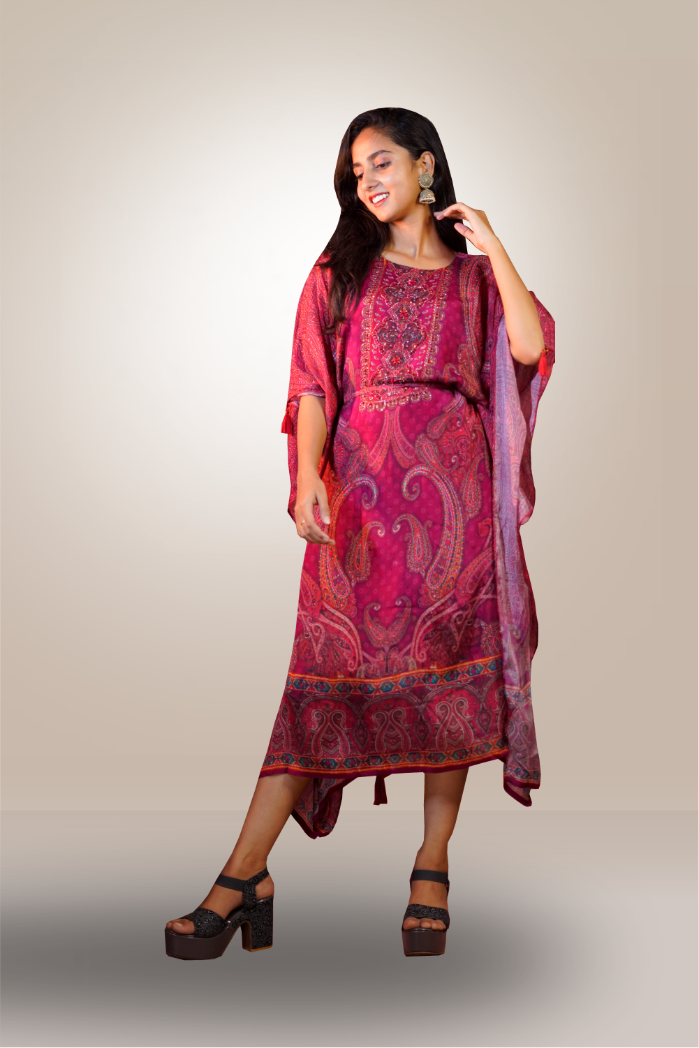 Georgette Paisley Printed with Beads Work Kurti