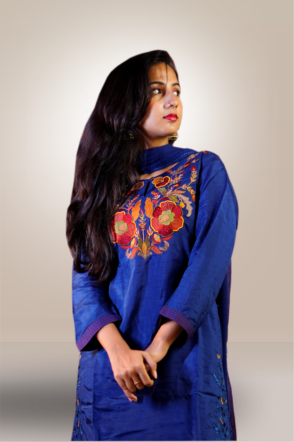 Semi Silk Thread Embroidered with Cut Work Salwar Kameez