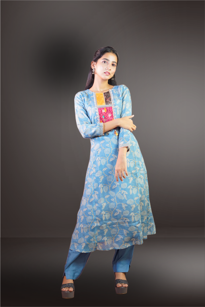 Crepe Light Blue Salwar Kameez