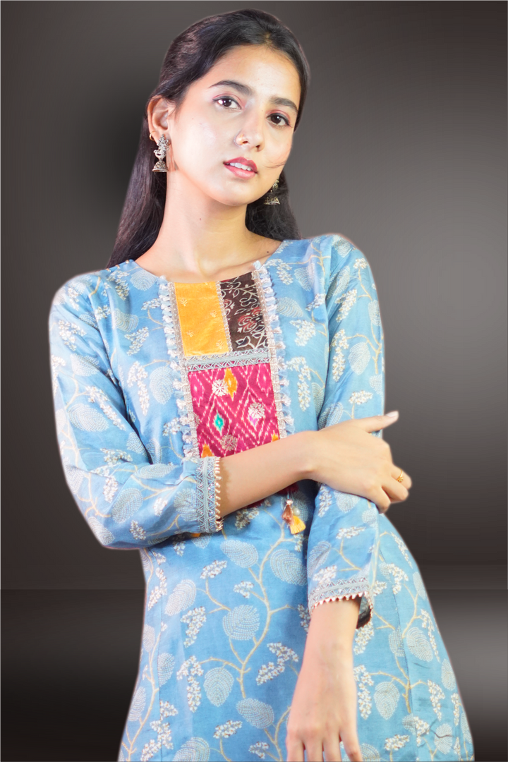 Crepe Light Blue Salwar Kameez