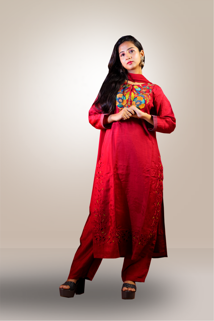 Pure Semi Silk Thread  Embroidered with Cut Work Salwar Kameez