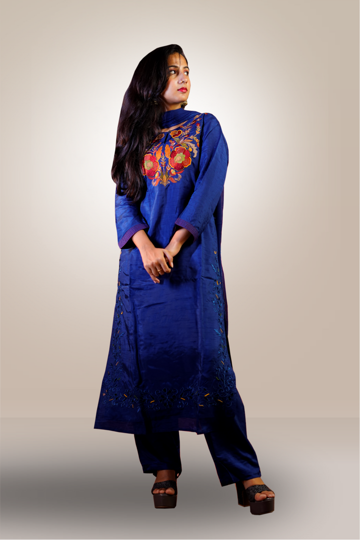 Semi Silk Thread Embroidered with Cut Work Salwar Kameez