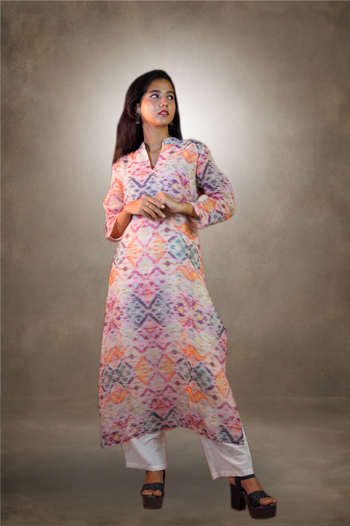 Pure Linen Multicolor Printed Salwar Kameez