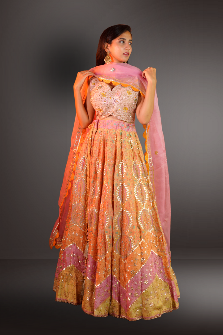 Gotta Patti Beads Work Silk Lehenga with Unstitched Blouse