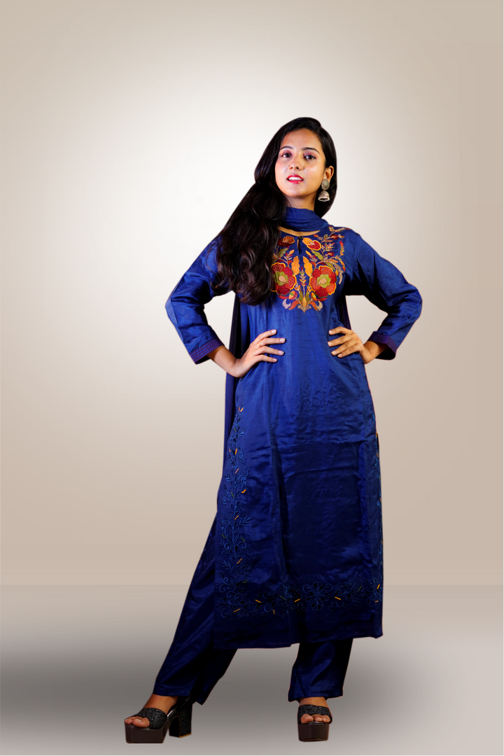 Semi Silk Thread Embroidered with Cut Work Salwar Kameez