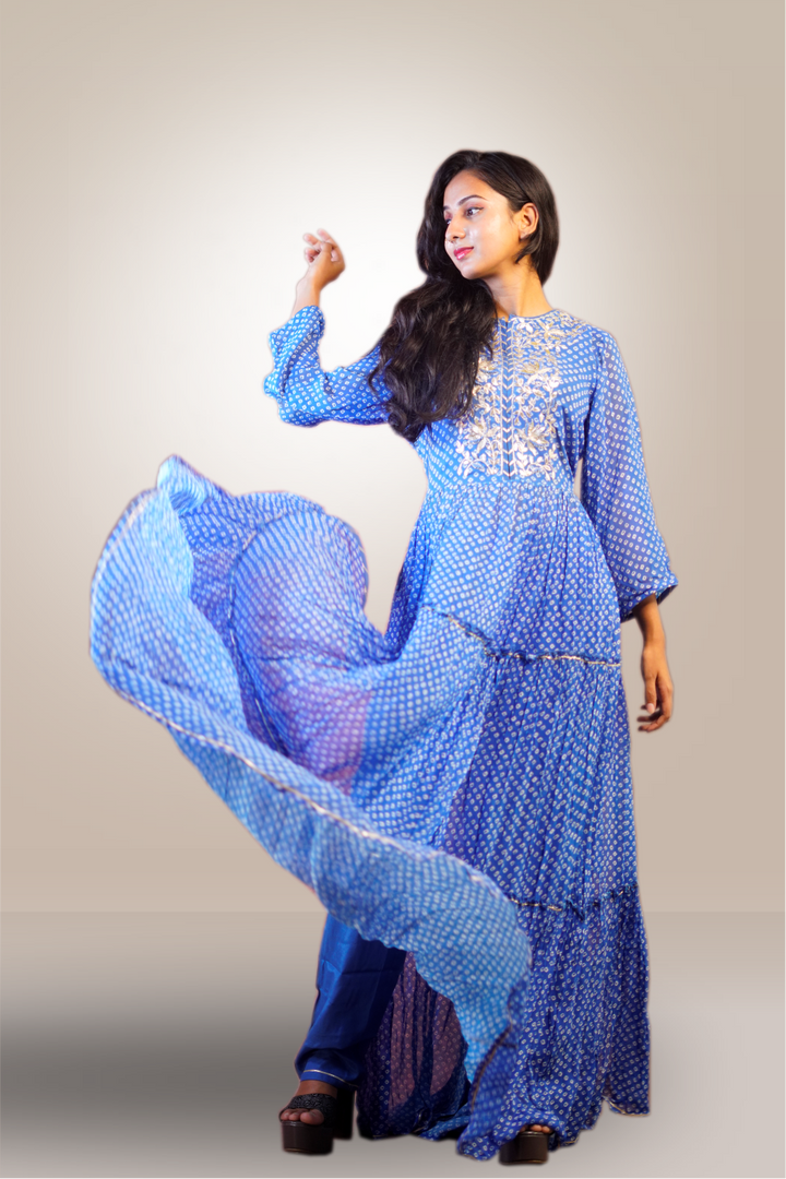 Georgette Bhandani Printed with Gota Patti Work Anarkali Suit