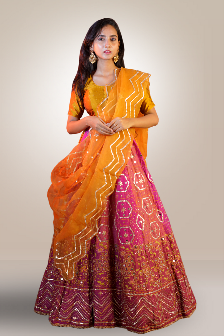 Gotta Patti Mirror Work Silk Lehenga