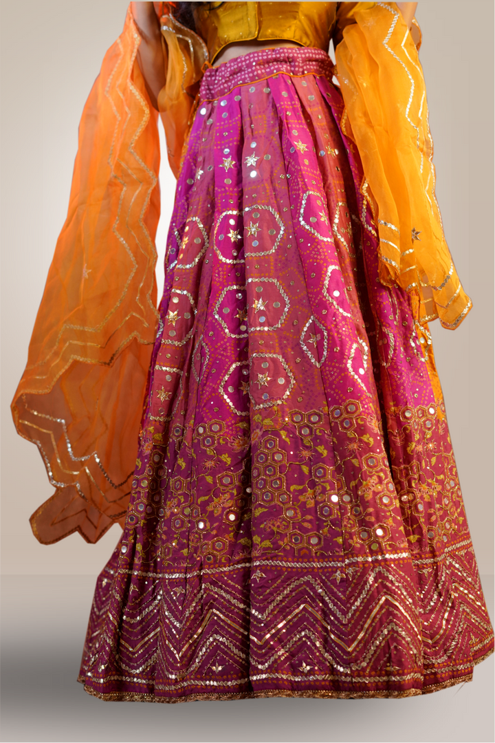 Gotta Patti Mirror Work Silk Lehenga