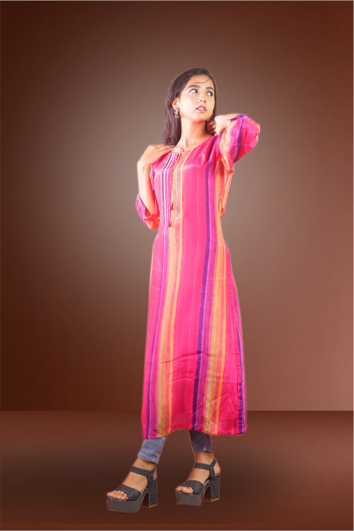 Multicolor Semi Crepe Kurti