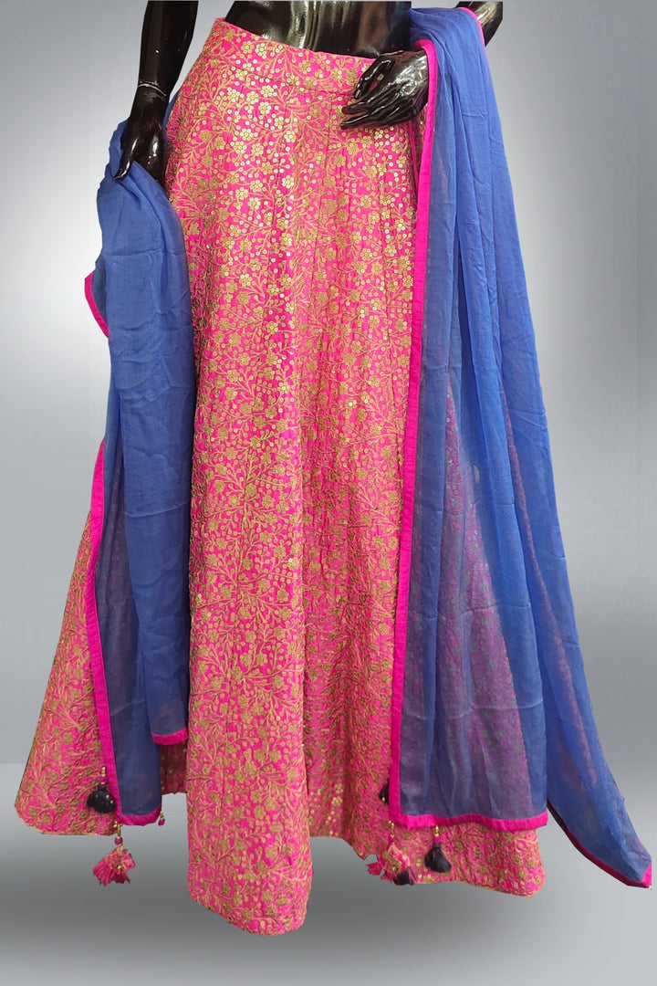 Golden Zari Work Raw Silk Pink Lehenga