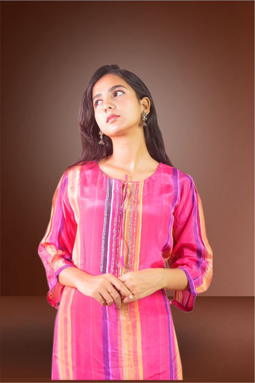 Multicolor Semi Crepe Kurti