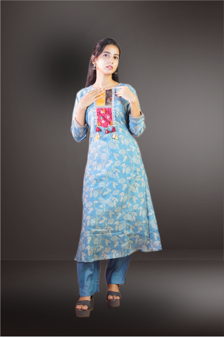 Crepe Light Blue Salwar Kameez