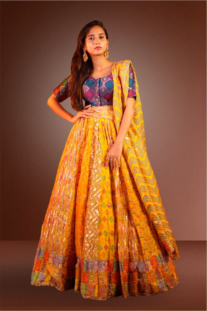 Sequin Beads Work Silk Lehenga with Chiffon Dupatta