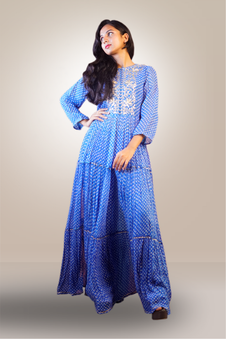 Georgette Bhandani Printed with Gota Patti Work Anarkali Suit