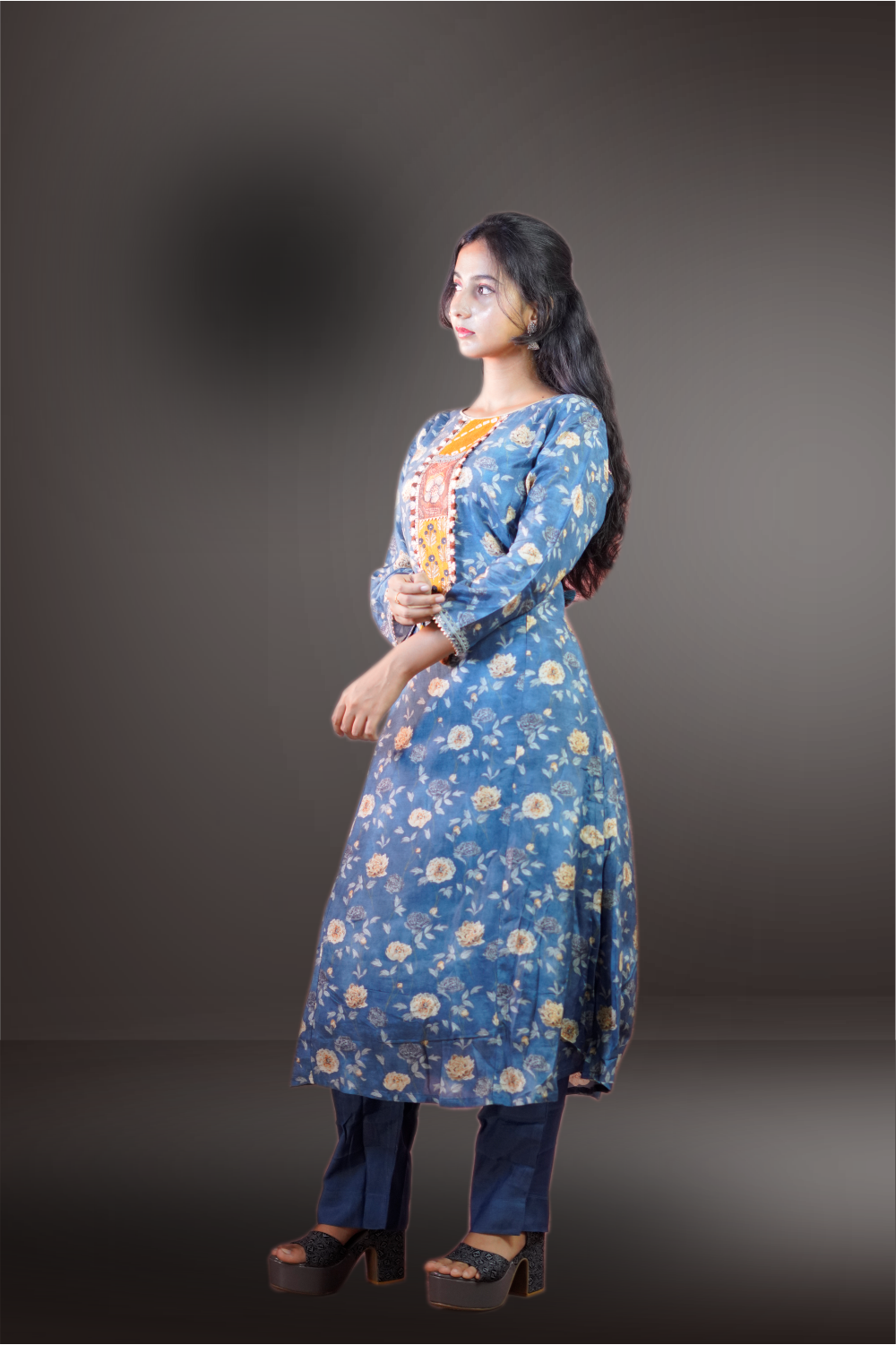 Crepe Dark Blue Salwar Kameez