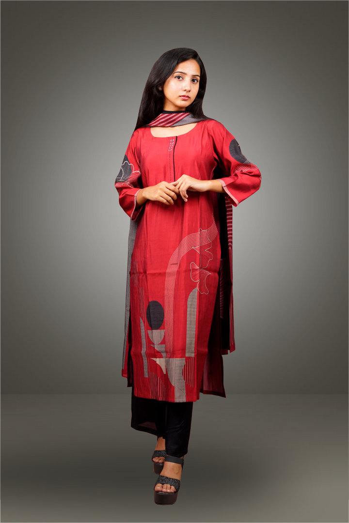 Maroon Russian Silk Straight Cut Salwar Kameez