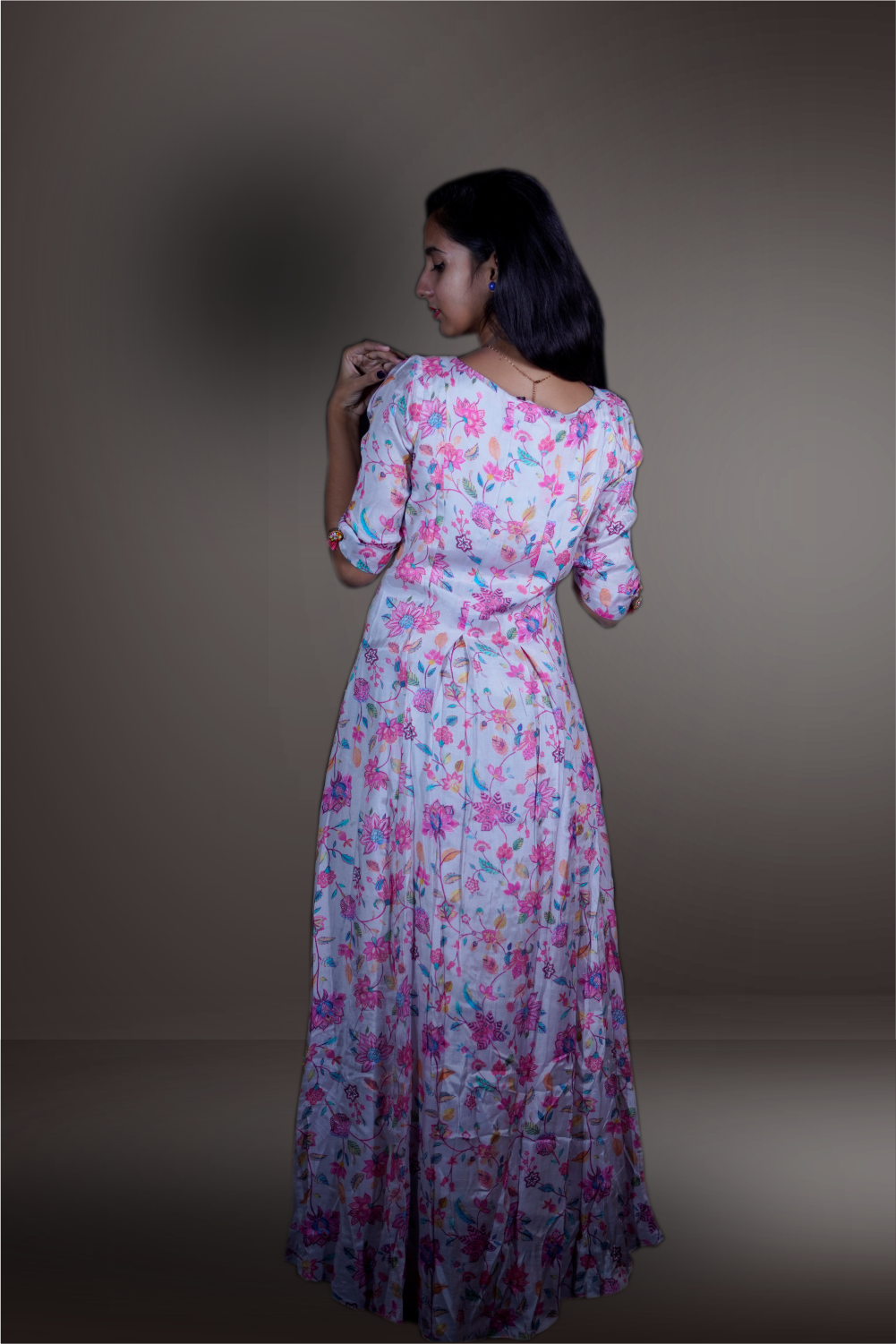 Multicolor Crepe Floral Printed Gown