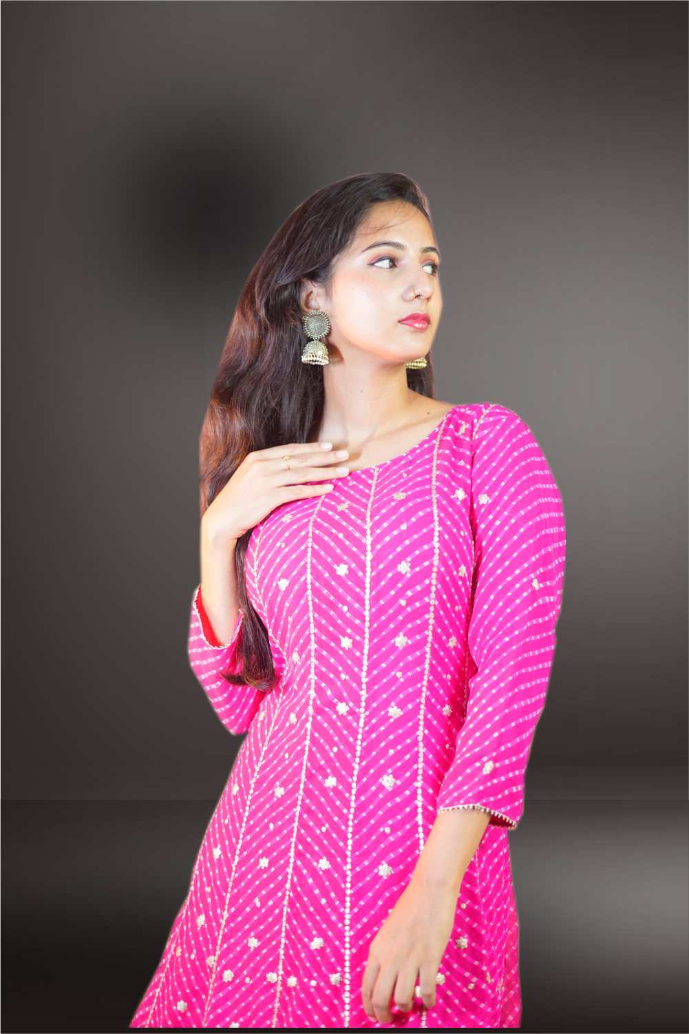 Pink Georgette Bhandani Printed with Embroidered Anarkali Suit