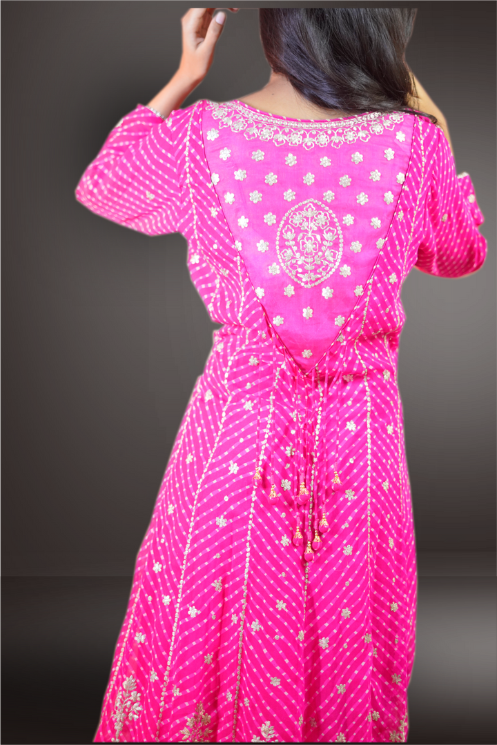 Pink Georgette Bhandani Printed with Embroidered Anarkali Suit