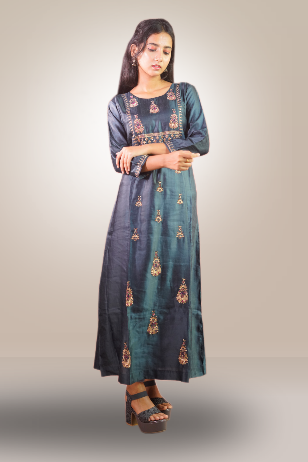 Silk Zari Embroidered with Beads Work Kurti