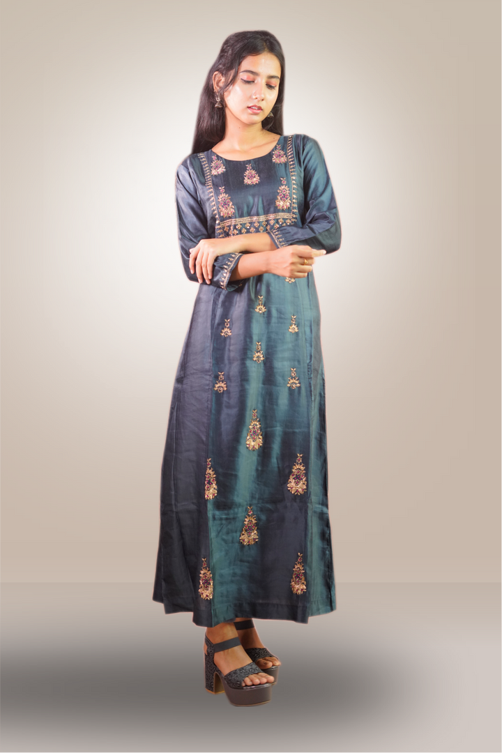 Silk Zari Embroidered with Beads Work Kurti