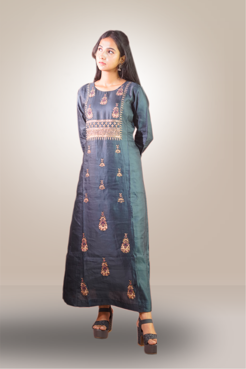 Silk Zari Embroidered with Beads Work Kurti