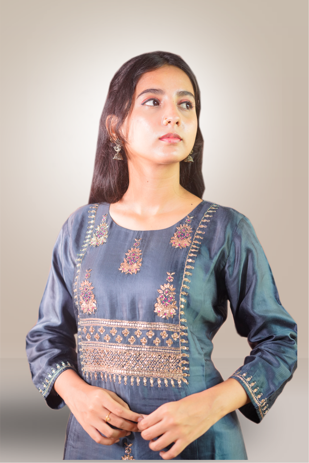 Silk Zari Embroidered with Beads Work Kurti