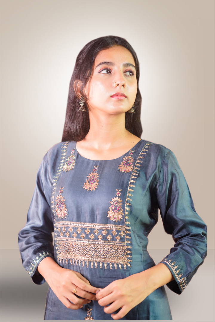 Silk Zari Embroidered with Beads Work Kurti