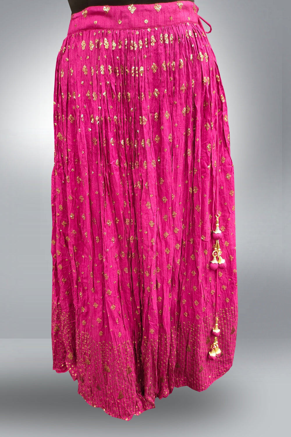 Dark Pink Thread Embroidery Mirror Work Lehenga