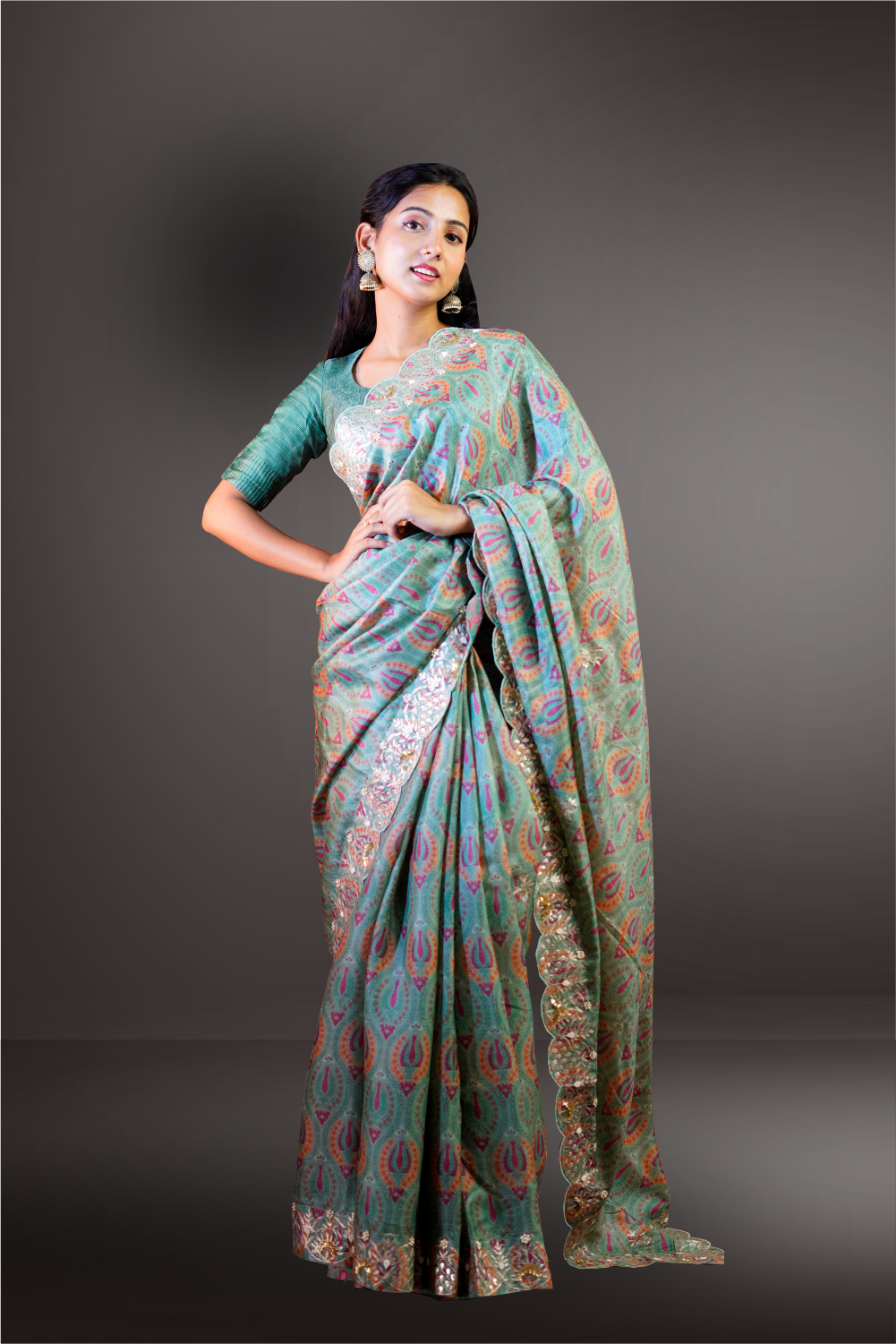 Tussar Silk Printed Saree with Gota Patti Border