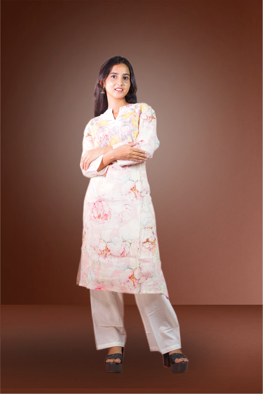 Multicolor Pure Linen Printed Salwar Kameez