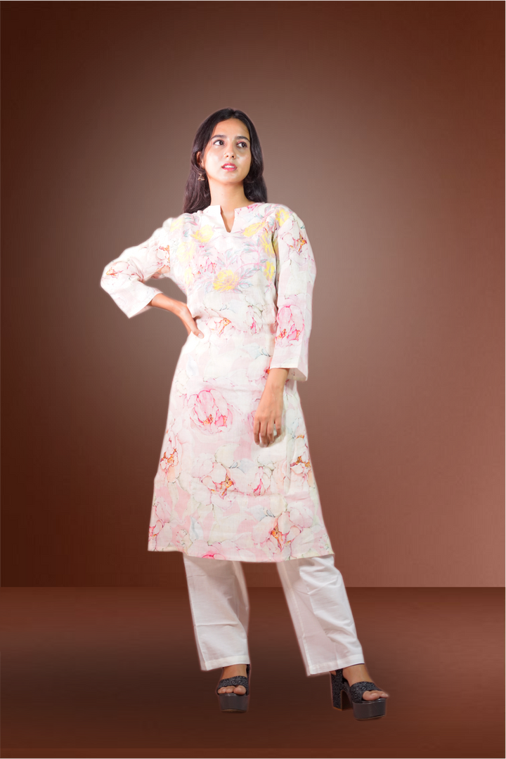 Multicolor Pure Linen Printed Salwar Kameez