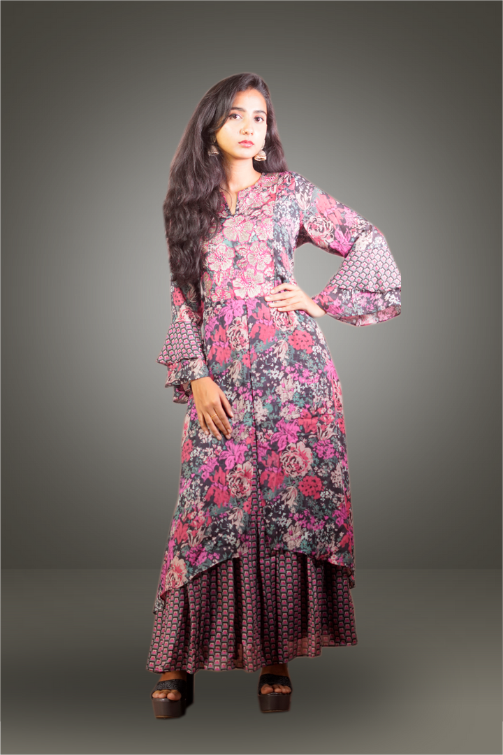 Multicolor Georgette Printed with Beads Embroidered Kurti