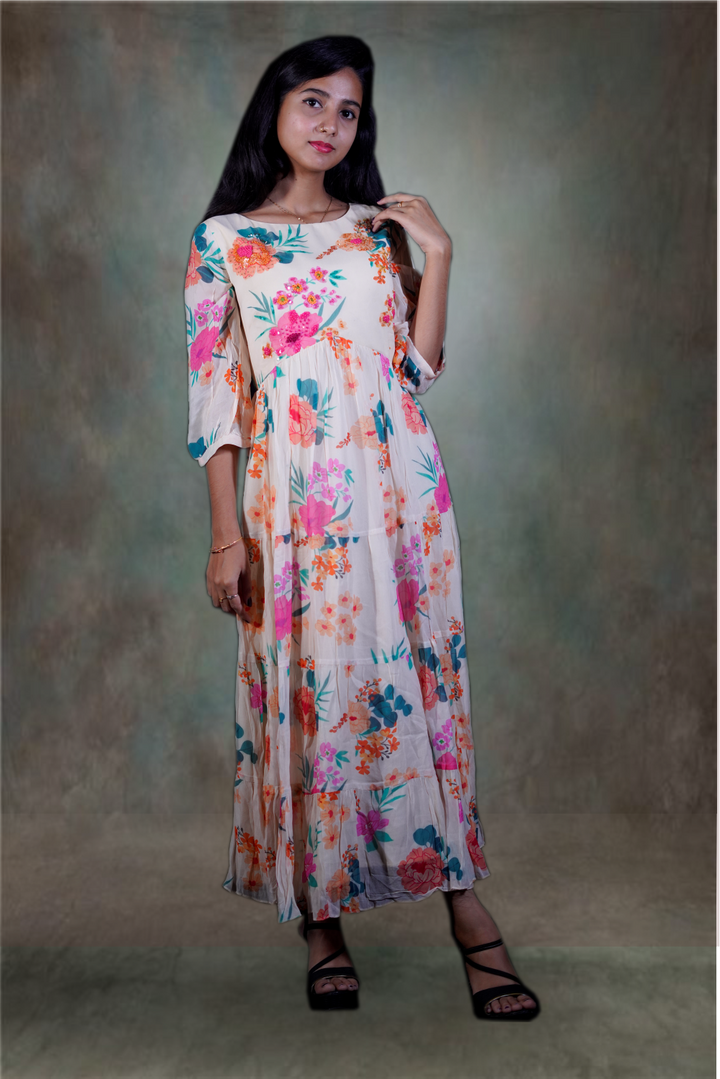 Georgette Floral Printed with Embroidered Sequins Work Maxi Gown