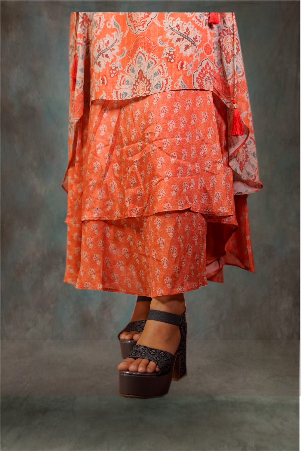 Georgette Printed with Beads Work Orange Kurti