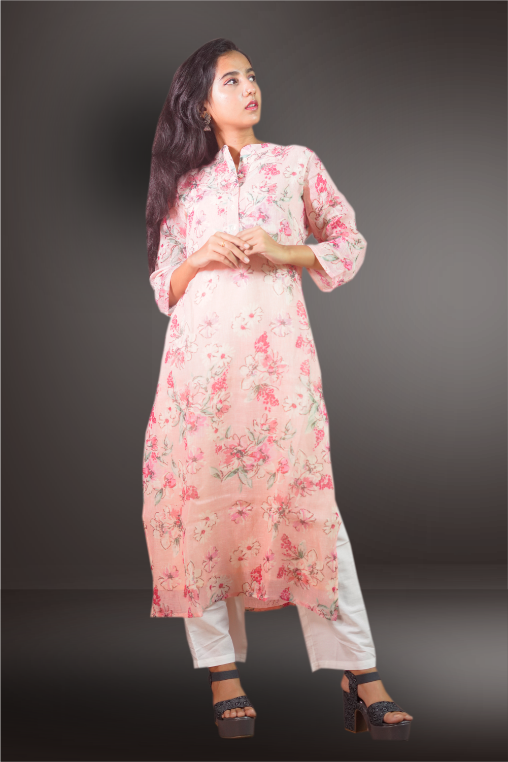 Pure Linen Printed Peach Salwar Kameez