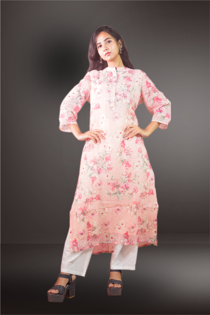 Pure Linen Printed Peach Salwar Kameez