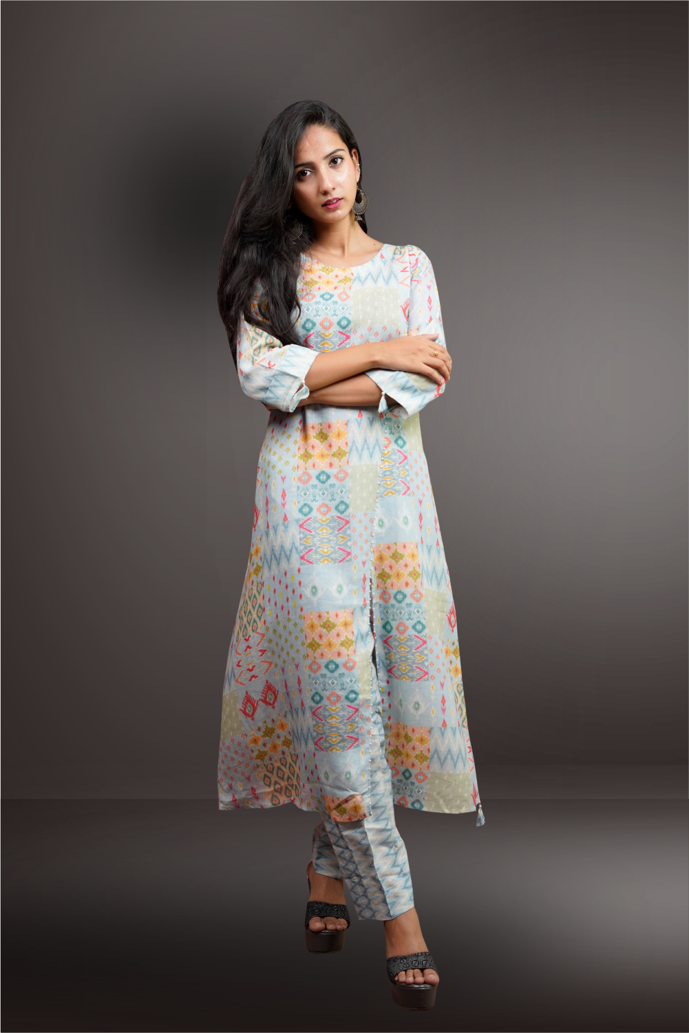 Light Sea Blue Color Multicolor Printed Salwar Kameez