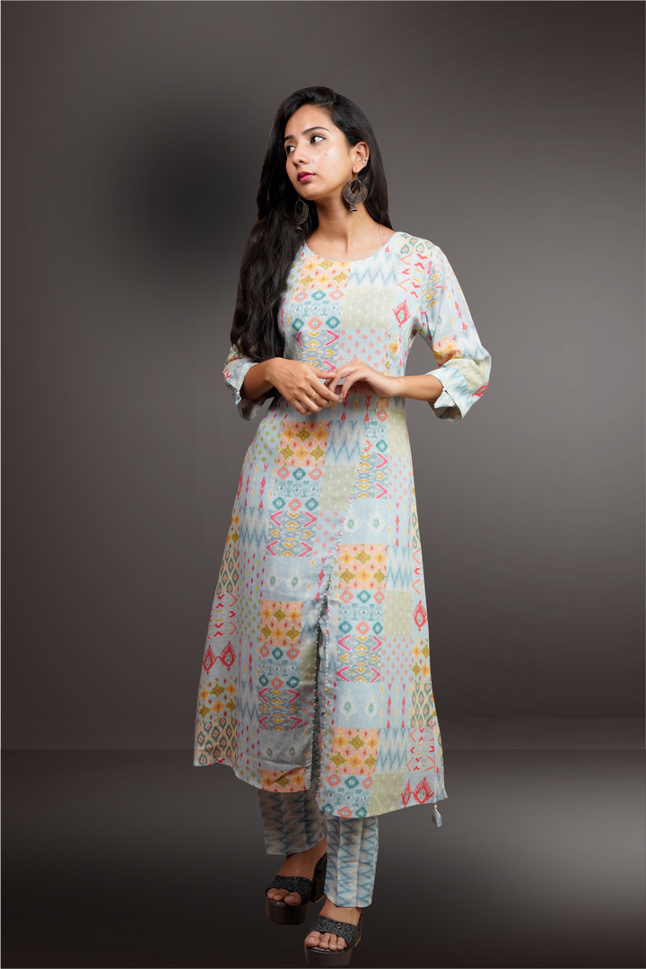 Light Sea Blue Color Multicolor Printed Salwar Kameez