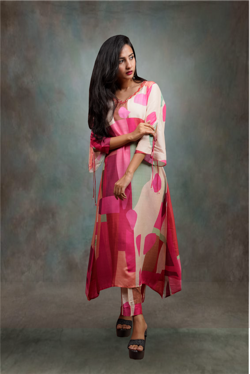 Hot Pink A-Line Cut Dupion Silk Geometrical Designed Salwar Kameez