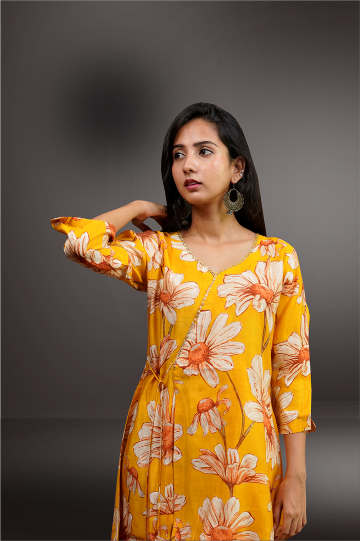 Mustard Color Crepe Base Bold Floral Printed Salwar Kameez