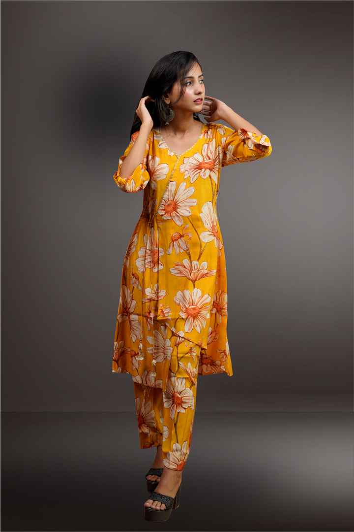 Mustard Color Crepe Base Bold Floral Printed Salwar Kameez