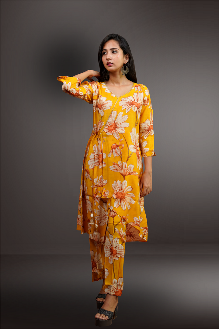 Mustard Color Crepe Base Bold Floral Printed Salwar Kameez