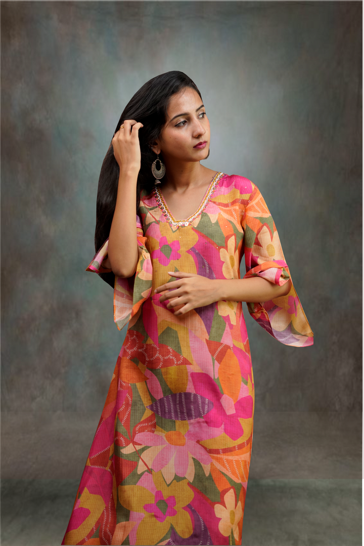 Multicolor Crepe Based Floral Printed Salwar Kameez