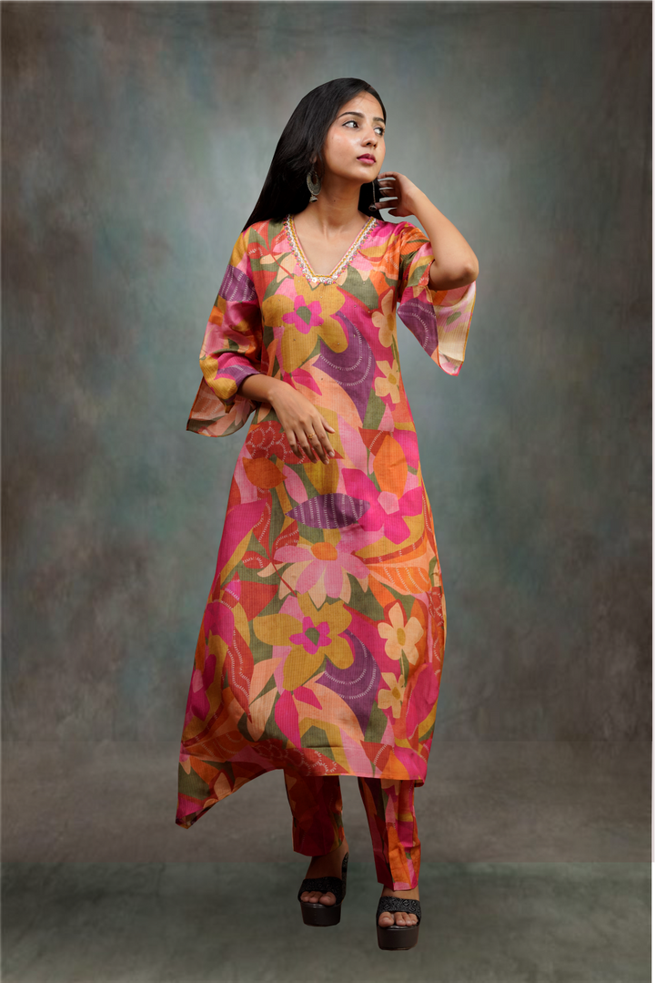 Multicolor Crepe Based Floral Printed Salwar Kameez