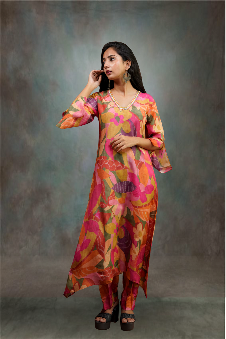 Multicolor Crepe Based Floral Printed Salwar Kameez